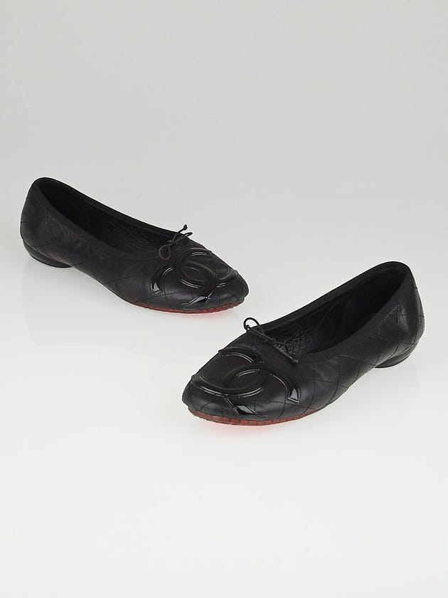 Chanel Black Leather Cambon Ballet Flats Size 11.5/42