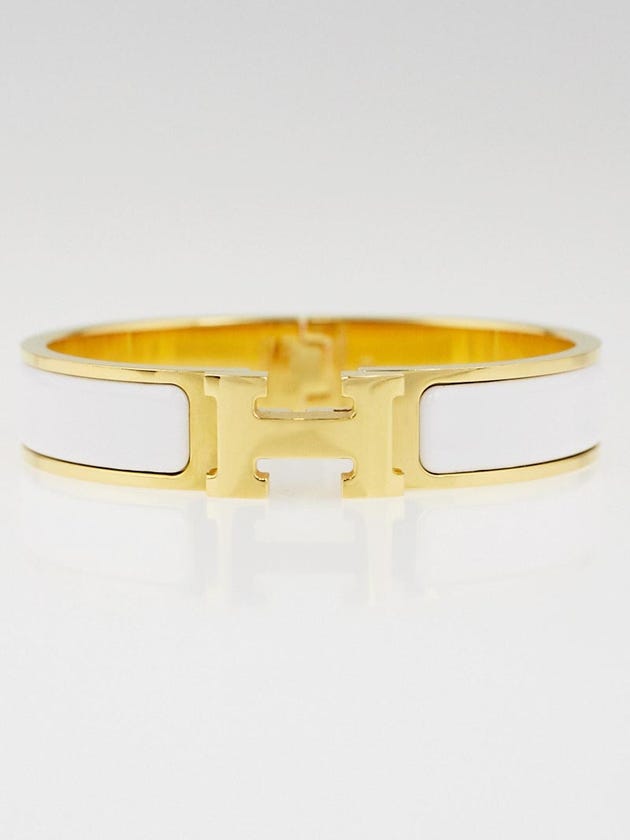 Hermes White Enamel Gold Plated Clic H PM Narrow Bracelet