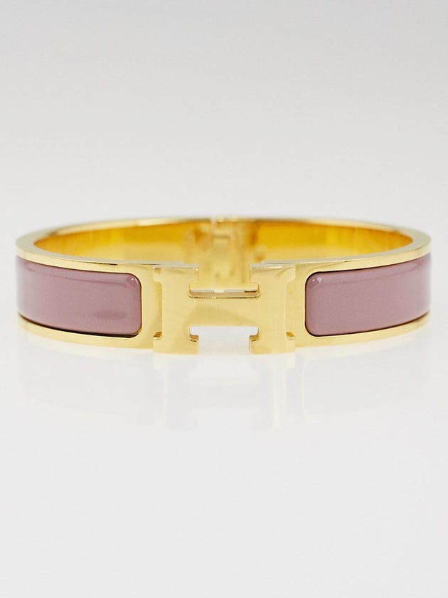 Hermes Bois de Rose Enamel Gold Plated Clic H PM Narrow Bracelet