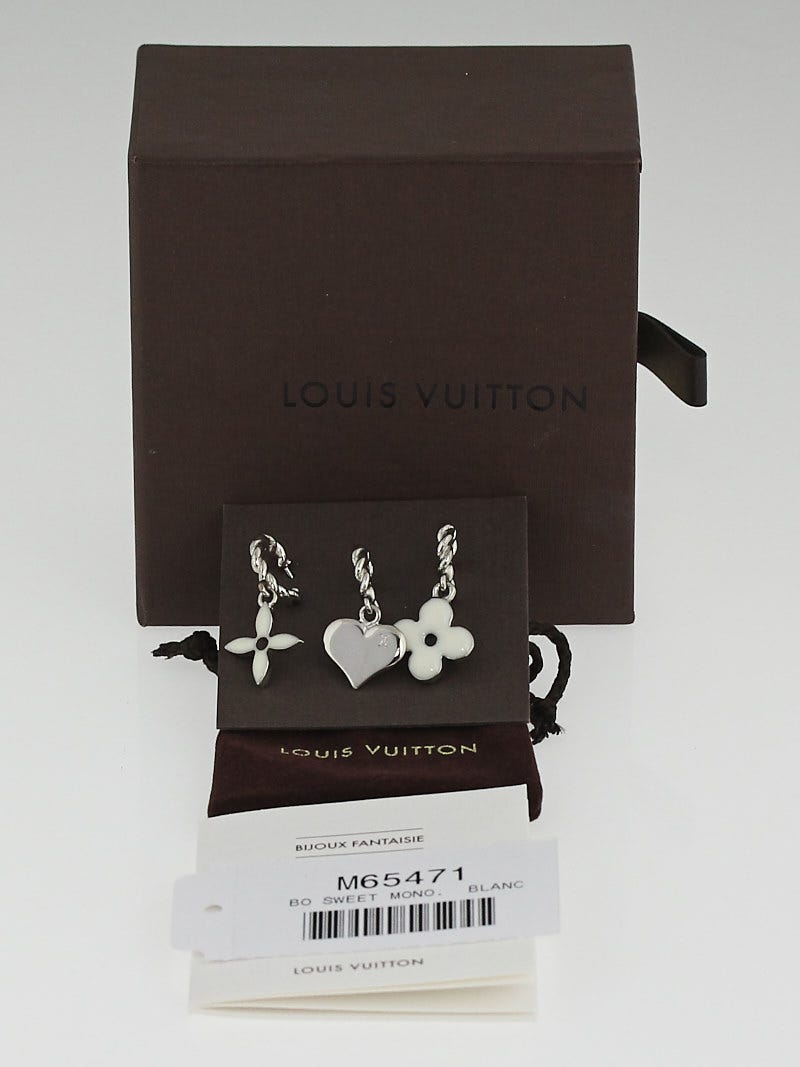 Louis Vuitton Ivory and Silvertone Sweet Monogram Charms Set of 3 Earrings