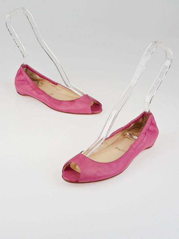Christian Louboutin Pink Leather Exi Peep Toe Elastic Ballet Flats Size 5/35.5