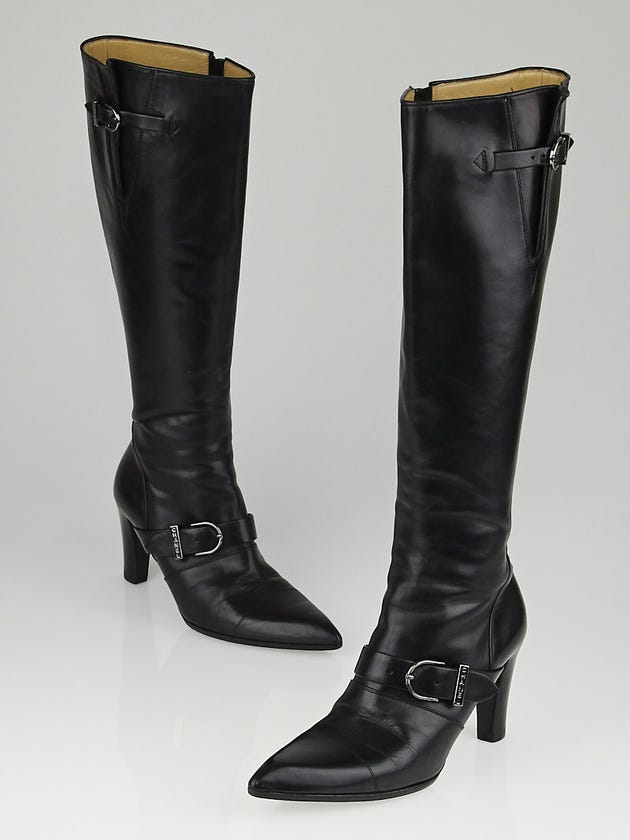 Chanel Black Leather Knee-High Buckle Boots 6/36.5