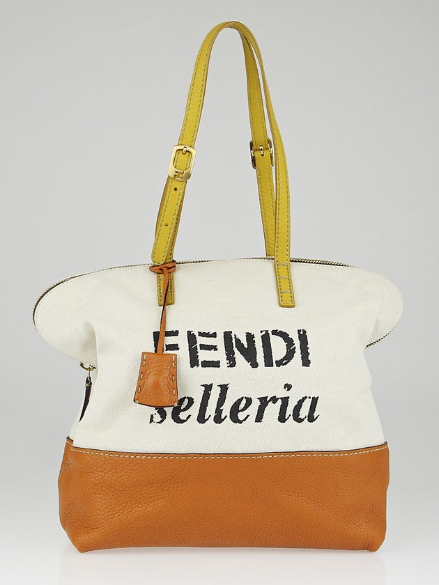 Fendi Beige/Brown Canvas and Leather Selleria 2Bag Colorblock Tote Bag