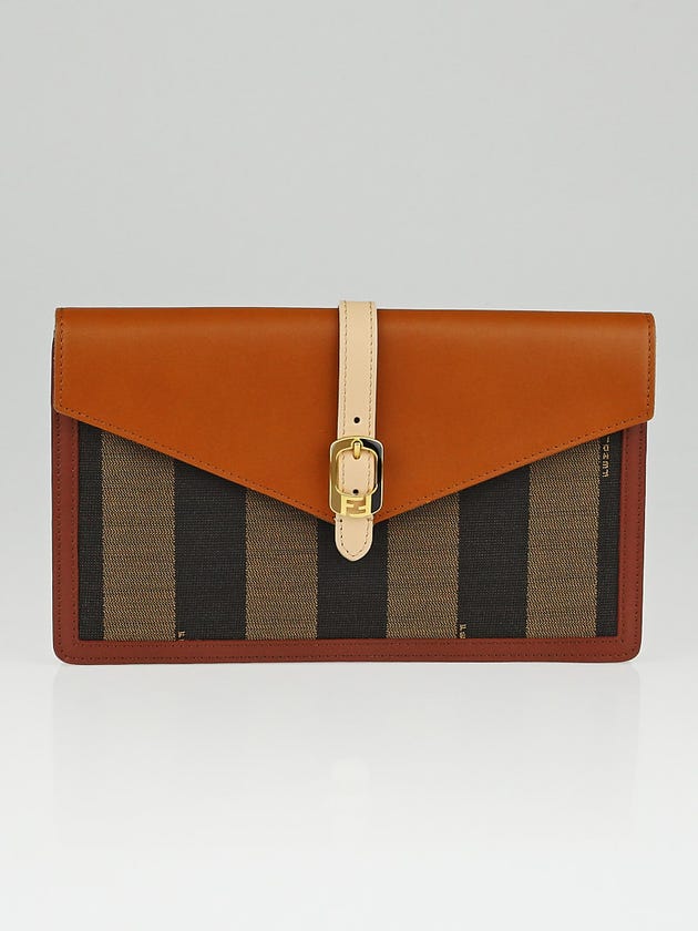 Fendi Tobacco Pequin Stripe Canvas and Leather Bustina Clutch Bag 8M0284