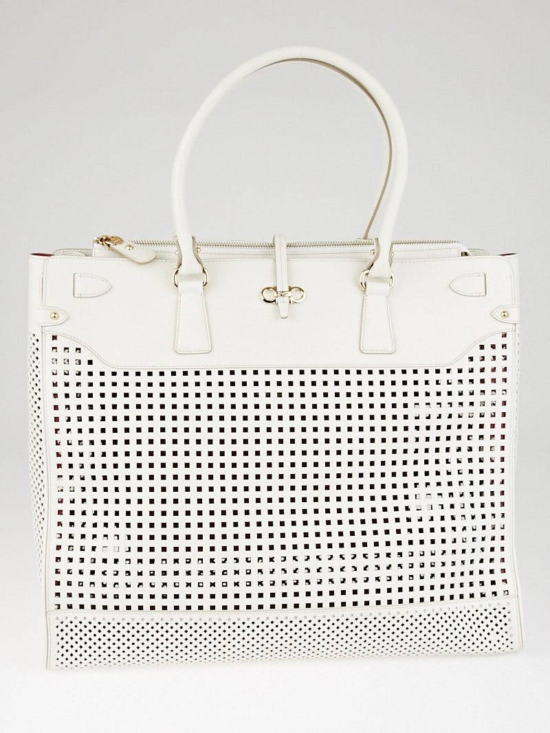Salvatore Ferragamo ビジネスバッグ ホワイト Ferragamo White Leather Gancini Shoulder Bag ○ Labellov