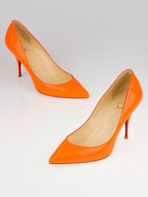 Christian Louboutin Flame Patent Leather Piou Piou 85 Fluo Pumps Size 8/38.5
