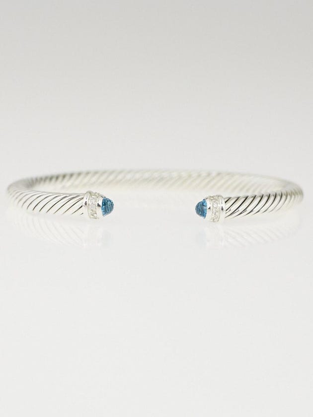 David Yurman 5mm Sterling Silver and Blue Topaz with Diamonds Cable Classics Bracelet 