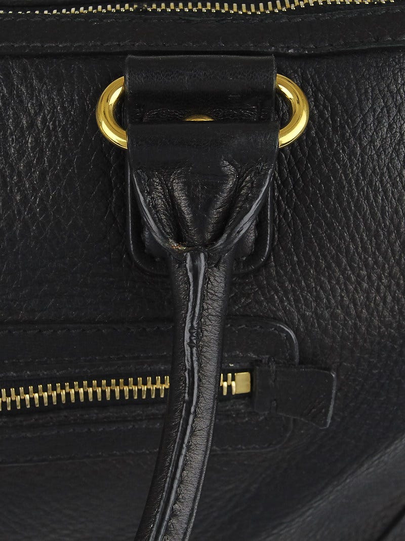 Prada Black Cervo Leather Zip East/West Top Handle Bag BL0639