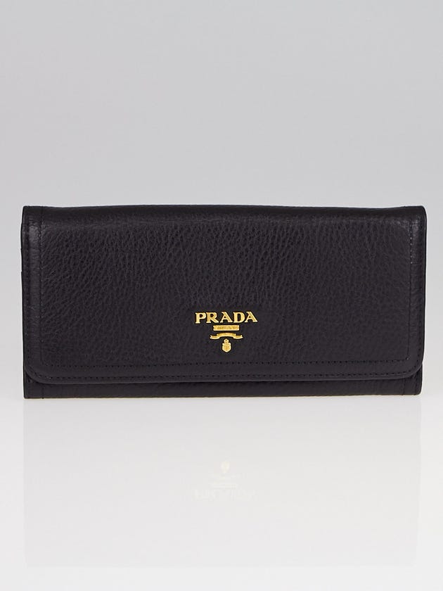 Prada Black Vitello Daino Leather Continental Wallet
