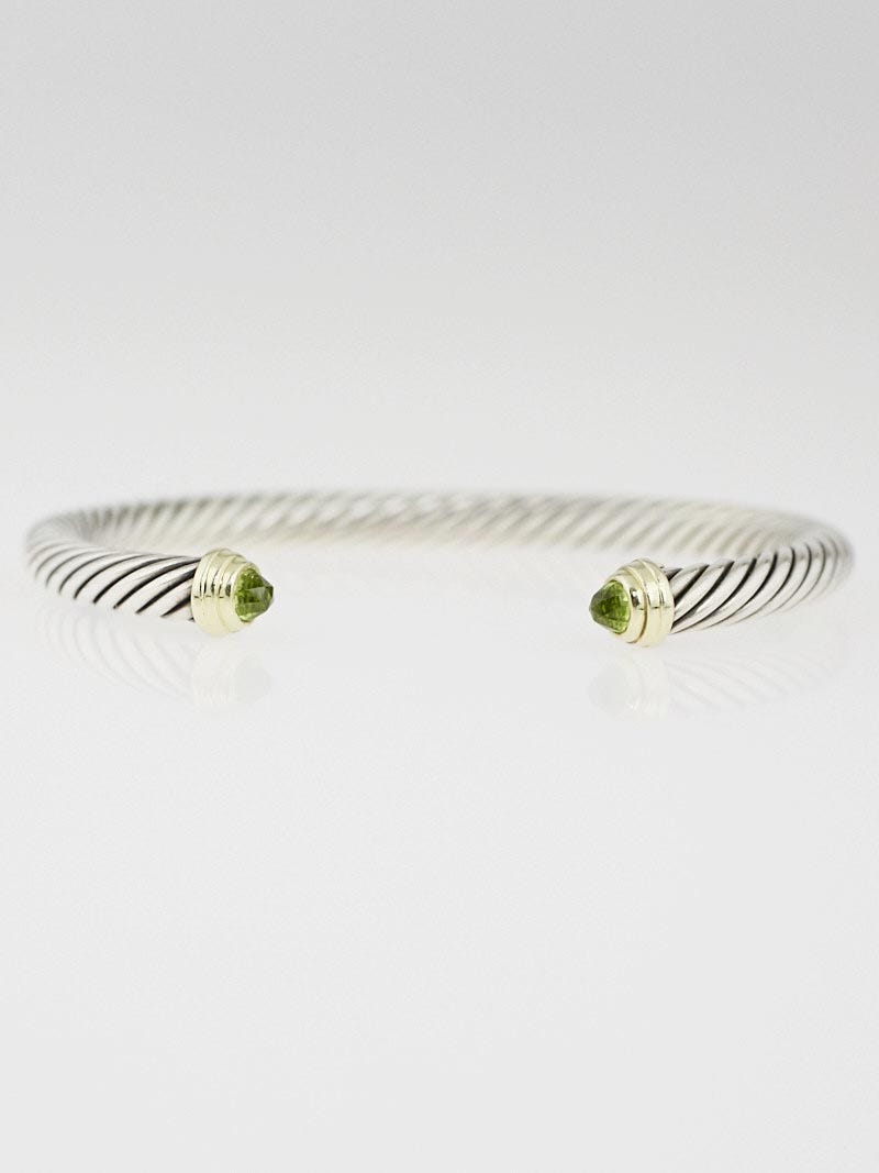 David Yurman 5mm Sterling Silver and 14k Gold Peridot Cable Classics Bracelet