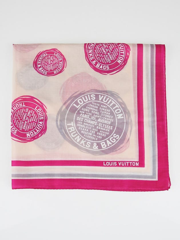 Louis Vuitton Beige/Pink Trunks & Bags Cotton Square Bandana Scarf
