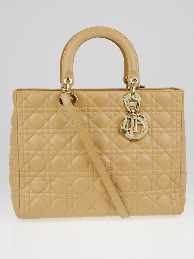 Christian Dior Beige Cannage Quilted Large Lady Dior Bag