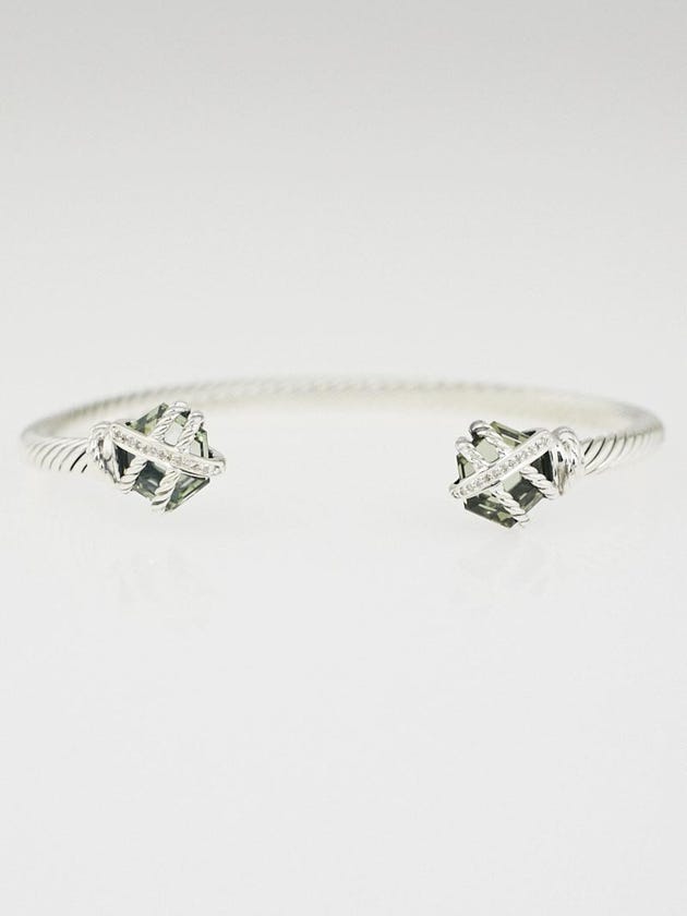 David Yurman 5mm Sterling Silver and Prasiolite with Diamonds Cable Wrap Bracelet