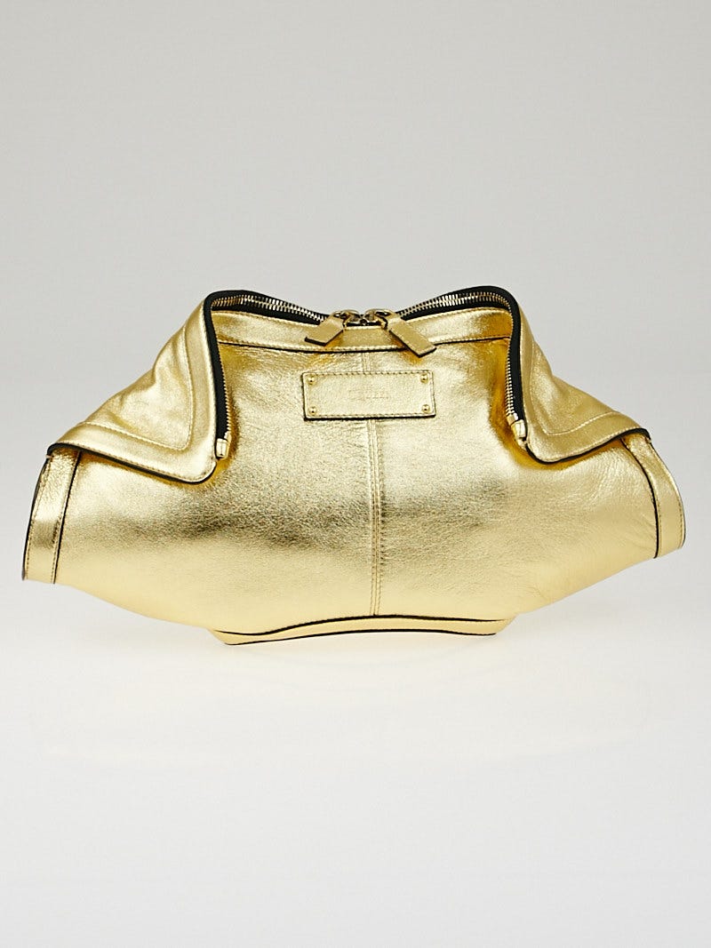 Alexander McQueen Gold Rocha Leather De Manta Clutch Bag
