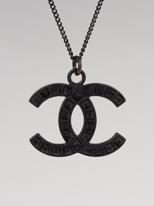 Chanel Black Matte Metal and Crystal CC Necklace