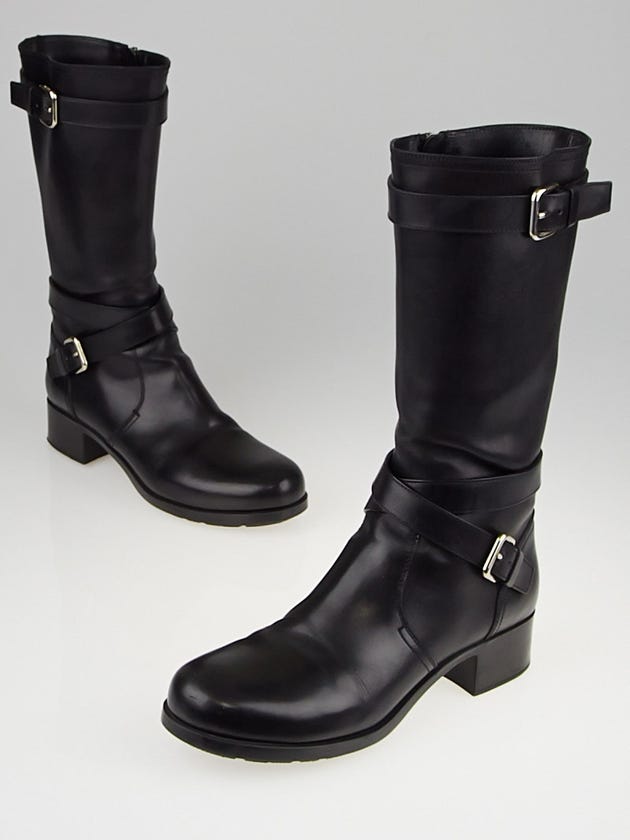 Prada Black Leather Motorcycle Boots Size 7.5/38