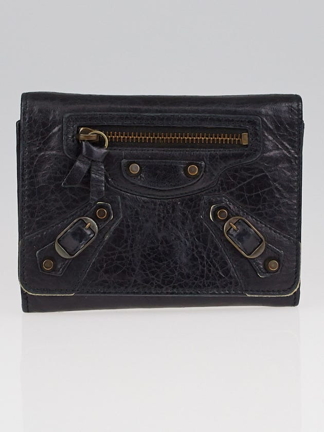 Balenciaga Black Lambskin Leather Classic Compact Bi-Fold Wallet
