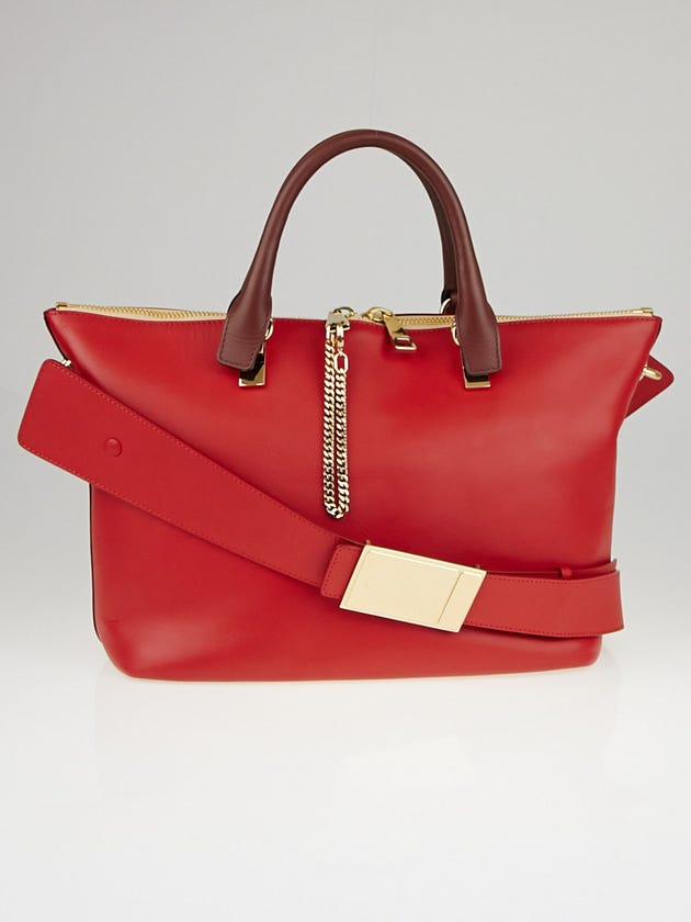 Chloe Red Leather Two-Tone Medium Baylee Tote Bag