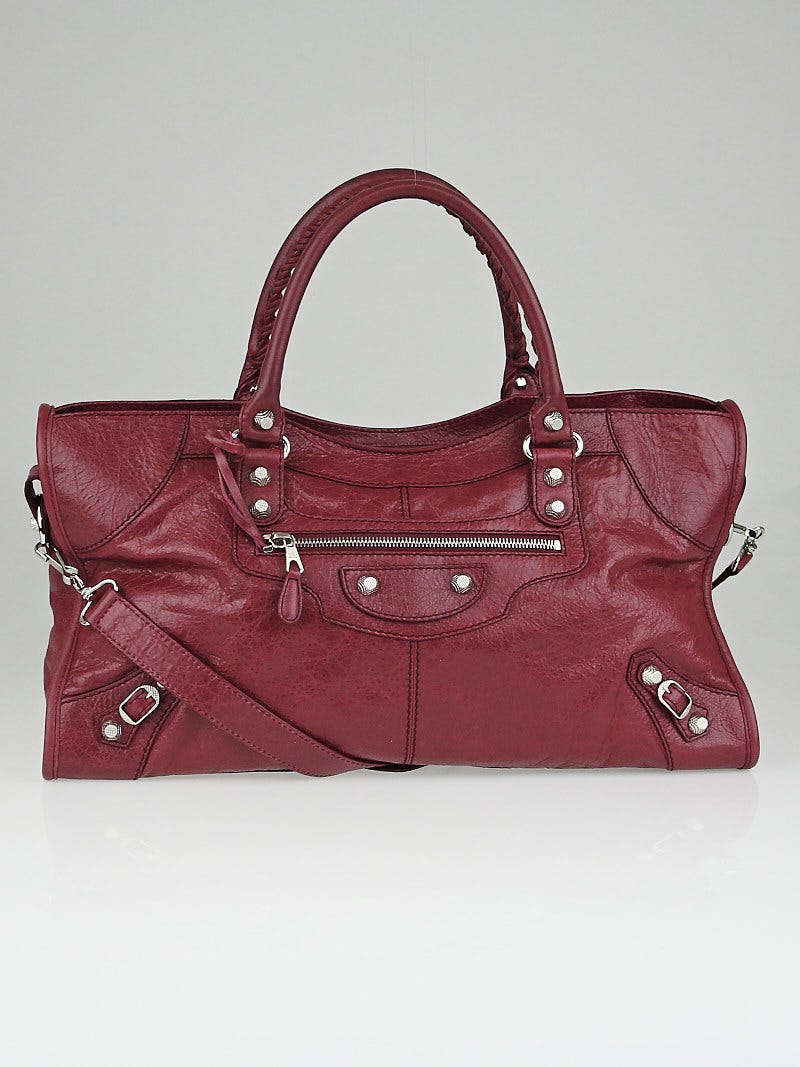 Balenciaga Cassis Lambskin Leather Giant 12 Silver Part Time Bag 