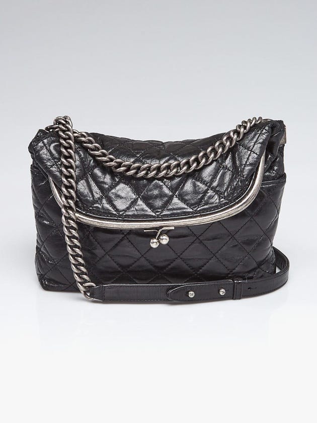 Chanel Black Quilted Calfskin Leather Kisslock Fold-Over Shoulder Bag