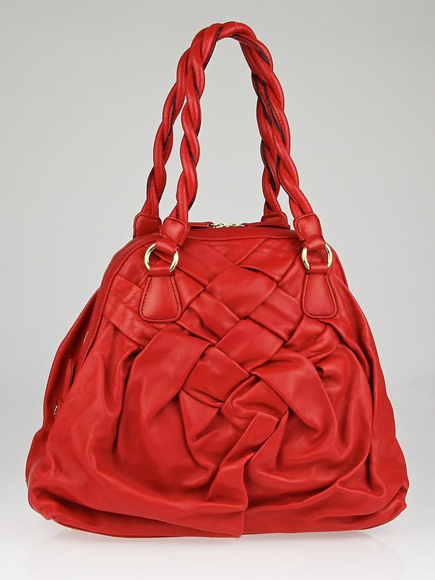Valentino Red Nappa Leather Couture Braided Tote Bag