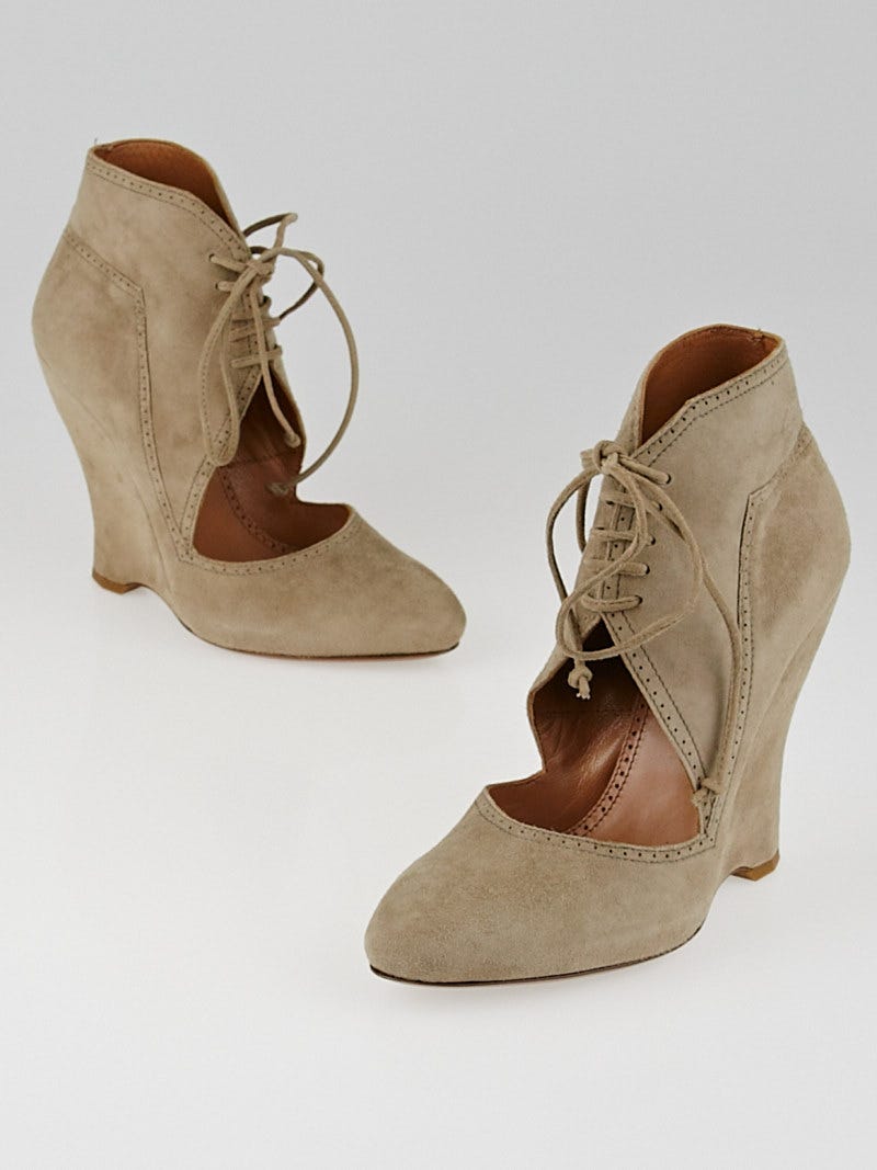 Alaïa Grey Suede Lace-Up Cut Out Wedge Booties Size 4.5/35
