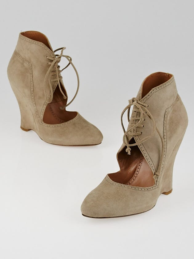 Alaïa Grey Suede Lace-Up Cut Out Wedge Booties Size 4.5/35