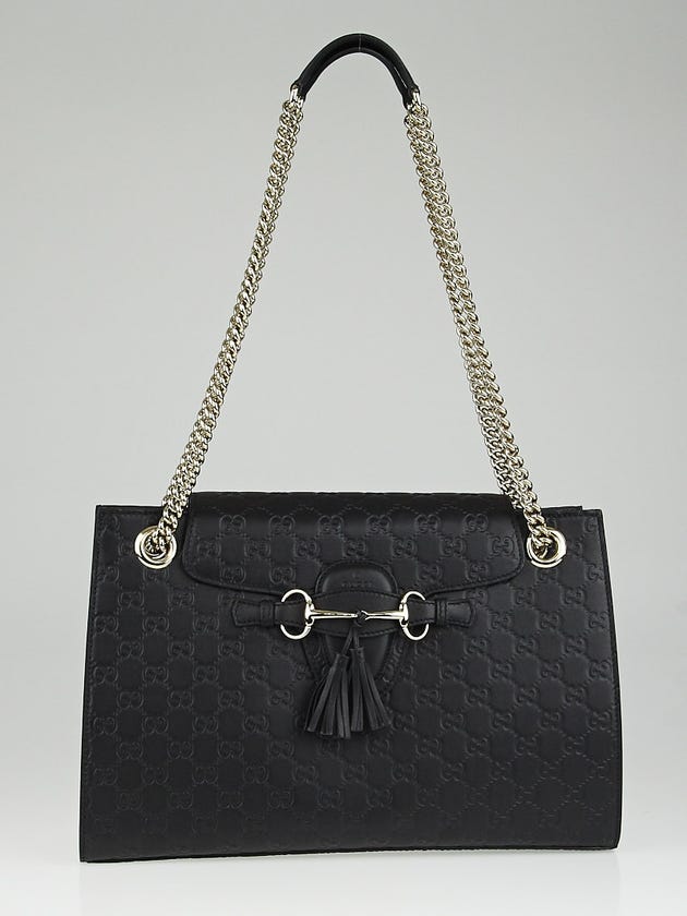 Gucci Black Guccissima Leather Emily Original Chain Shoulder Bag