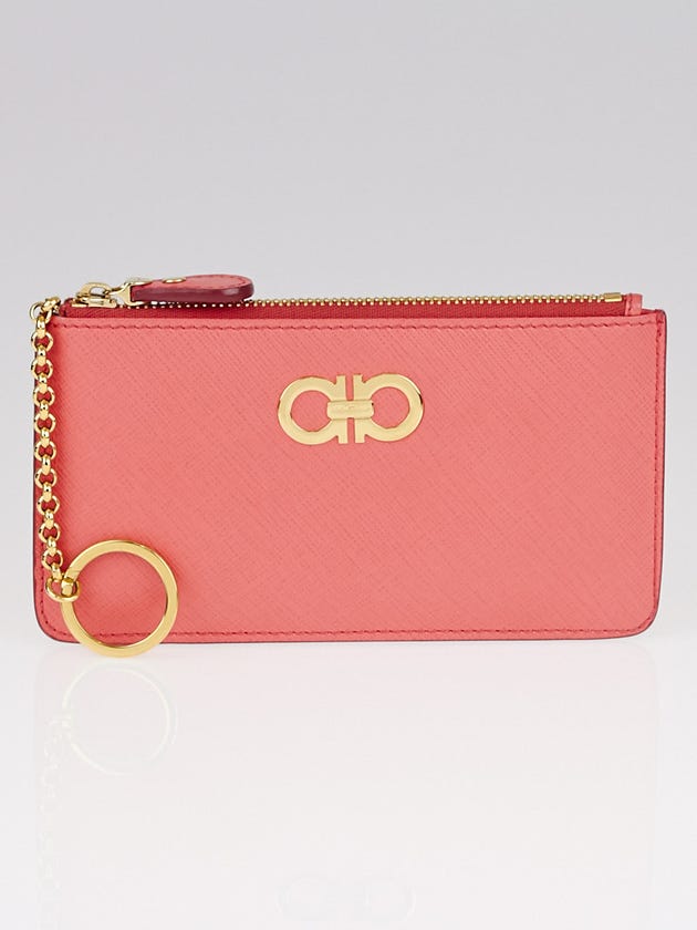 Salvatore Ferragamo Morning Embossed Calf Leather Zip Key Pouch