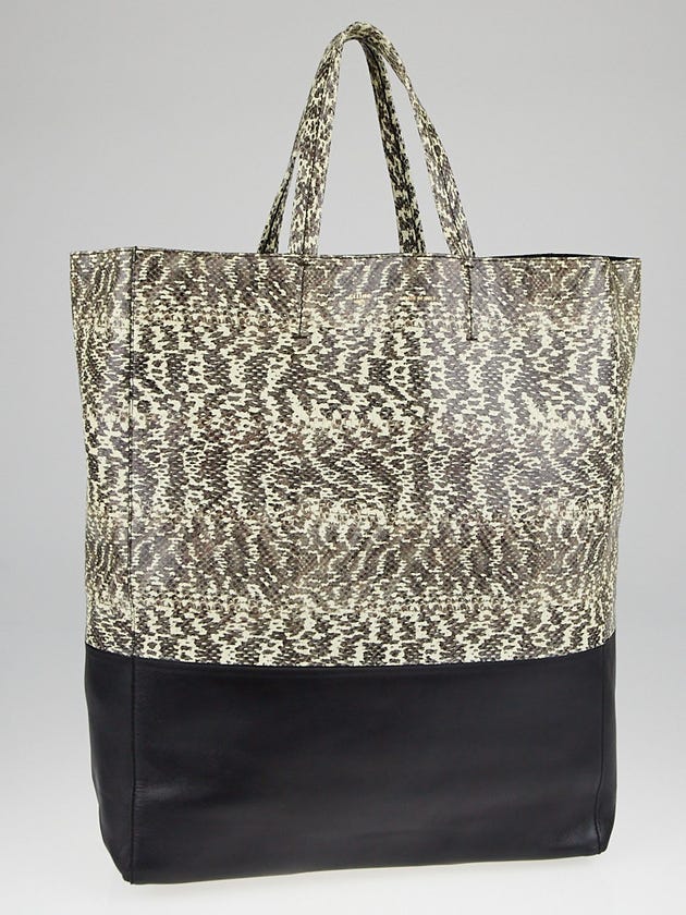 Celine Natural/Black Snake Embossed Leather  Vertical B-Cabas Tote Bag