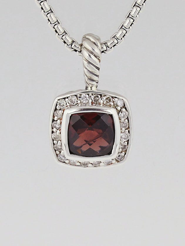 David Yurman 7mm Garnet and Diamonds Petite Albion Pendant Necklace