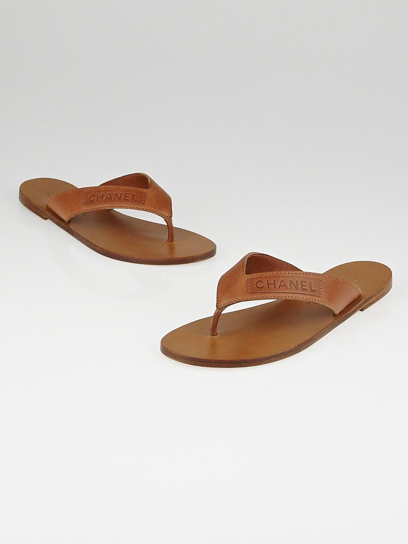 Chanel Brown Leather Thong Sandals 8/38.5