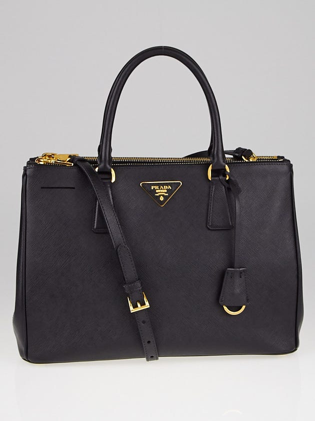 Prada Black Saffiano Lux Leather Double Zip Medium Tote Bag BN2274