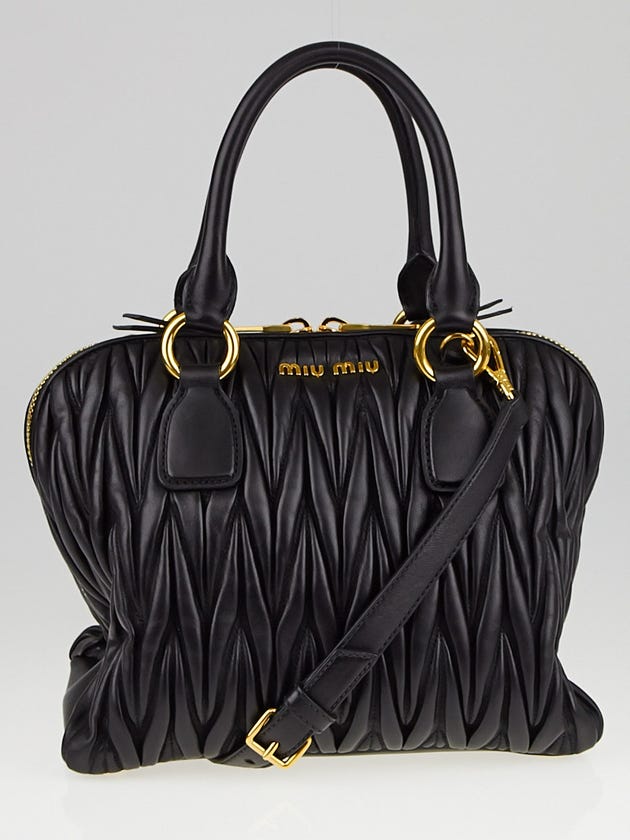 Miu Miu Black Matelasse Leather Bauletto Small Top Handle Bag RL0097