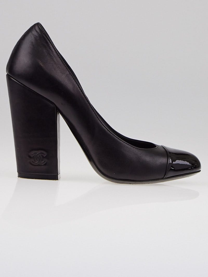 Chanel Black Leather/Patent Cap Toe Pumps Size 6/36.5 - Yoogi's Closet