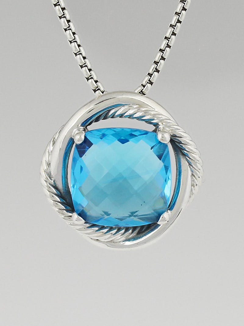 David Yurman 14mm Blue Topaz and Sterling Silver Infinity Pendant Necklace