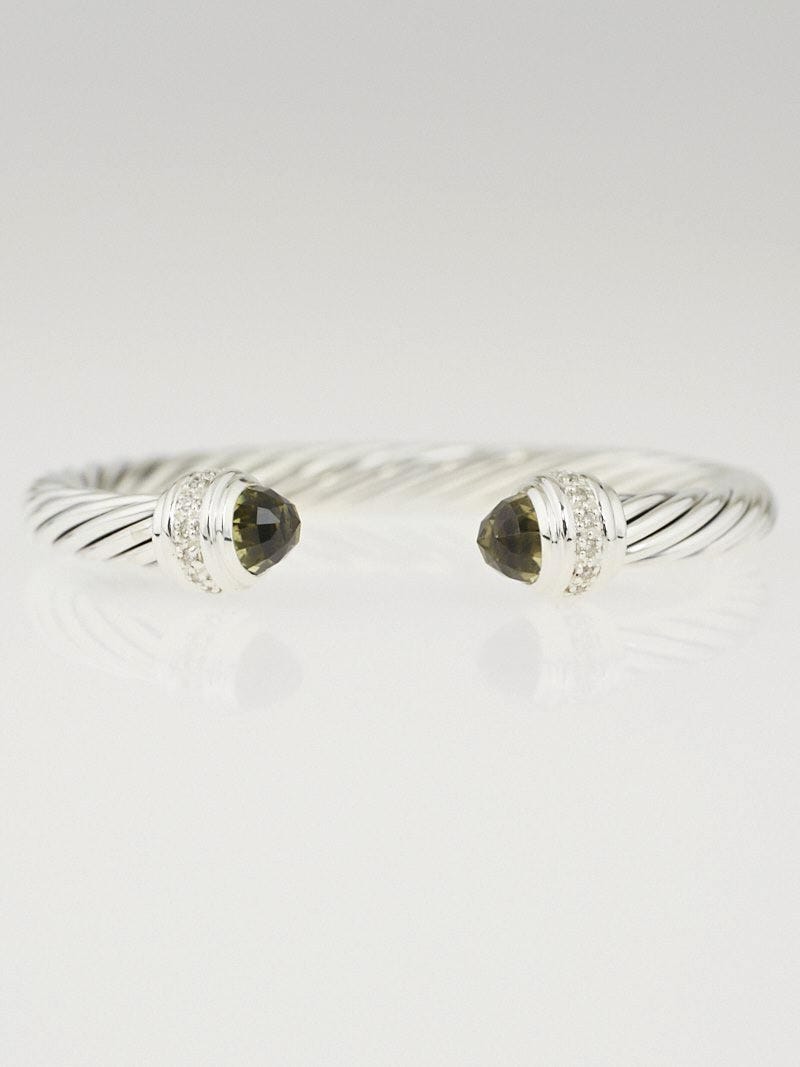 David Yurman 7mm Sterling Silver and Lemon Citrine with Diamonds Cable Classics Bracelet