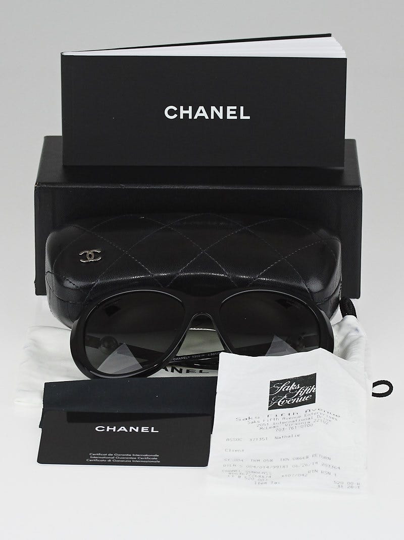 Chanel Black Oversized Frame Faux Pearl Sunglasses - 5302-H - Yoogi's Closet