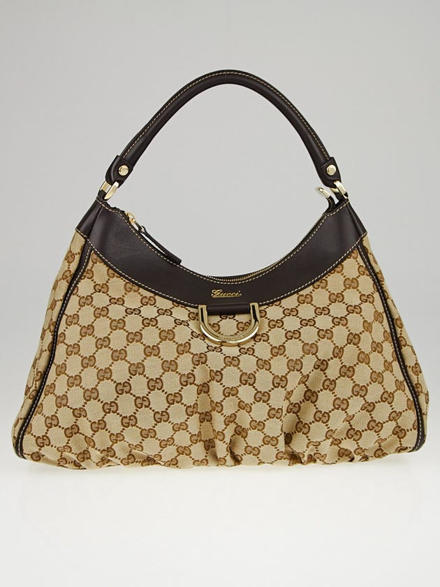 Gucci Beige/Ebony GG Canvas Large D-Ring Hobo Bag