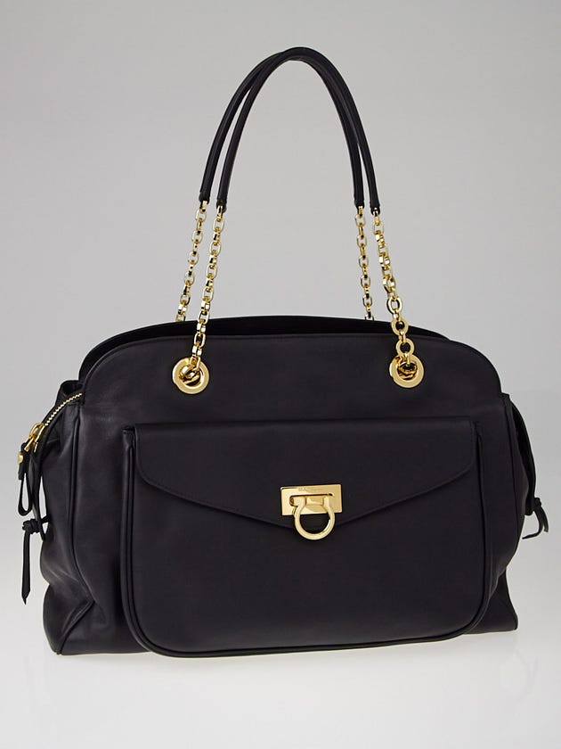 Salvatore Ferragamo Black Leather Chain Handle Shoulder Bag