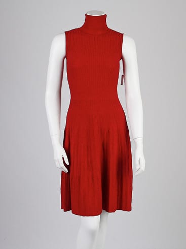 Valentino Roma Red Wool Sleeveless Turtleneck Dress Size 4/38 | Yoogi's Closet Valentino Roma Red Wool Sleeveless Turtleneck Dress Size 4/38 | Yoogi's Closet