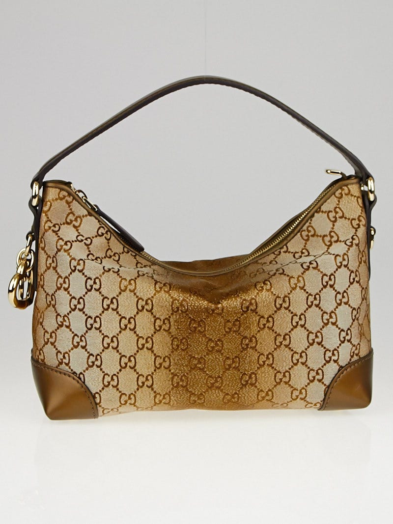 Gucci Beige Metallic GG Canvas Heart-Bit Top Shoulder Bag