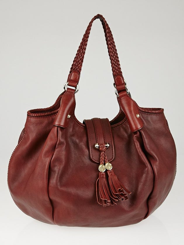 Gucci Dark Red Pebbled Leather Marrakech Large Hobo Bag