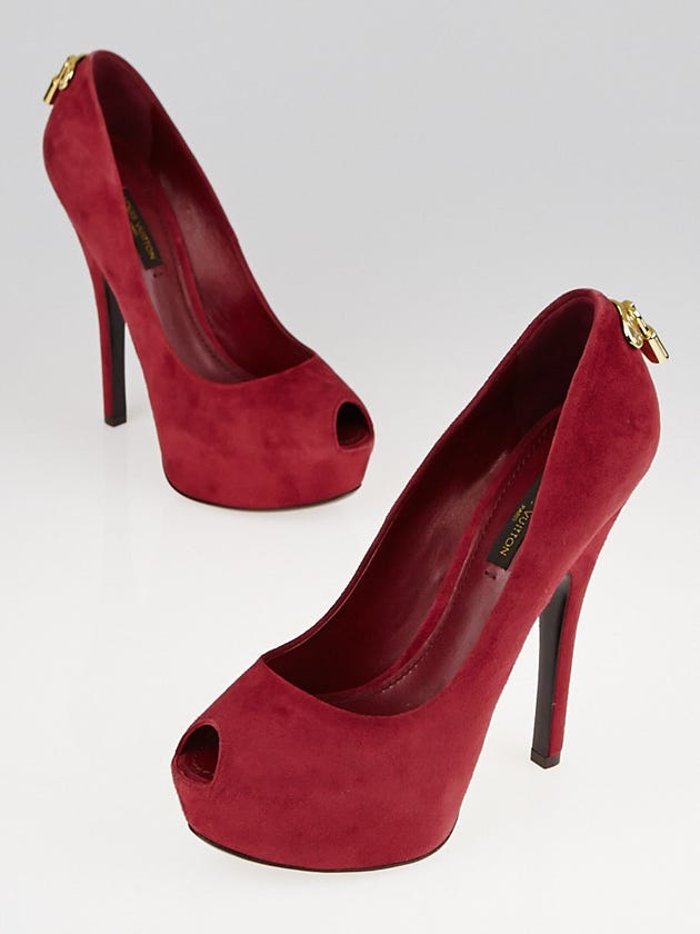 Louis Vuitton Red Suede Oh Really! Peep Toe Pumps Size 5.5/36