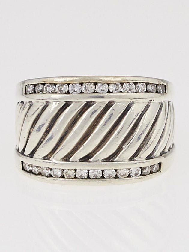 David Yurman Sterling Silver and Diamond Ice Cigar Ring Size 6.5