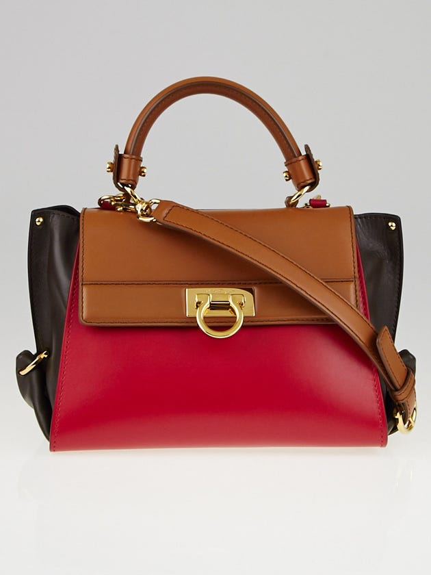 Salvatore Ferragamo Cognac Colorblock Smooth Calfskin Leather Small Sofia Bag
