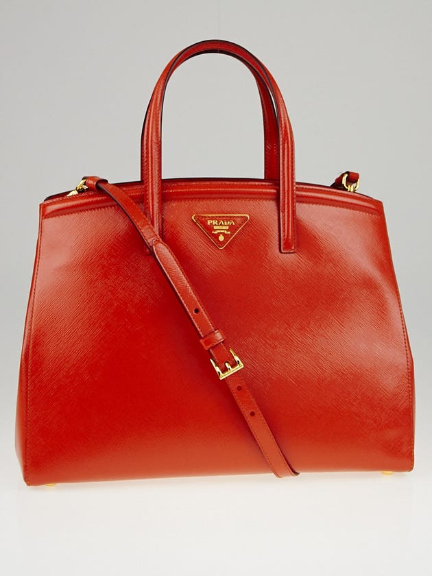 Prada Arancio Saffiano Vernice Leather Tote Bag BN2535
