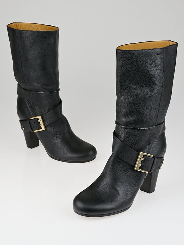 Chloe Black Leather Mid-Calf Buckle Boots Size 9.5/40