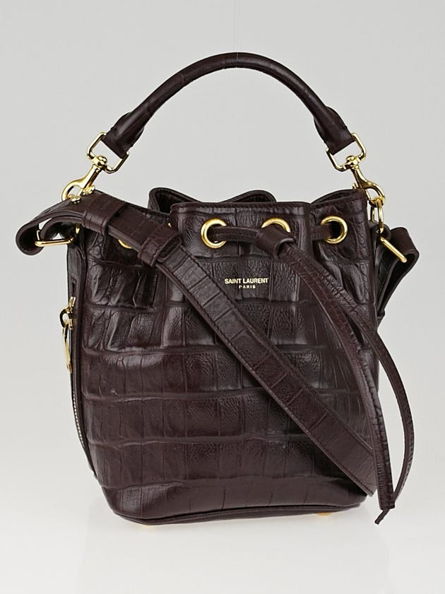 Saint Laurent Bordeaux Crocodile Embossed Emanuelle Mini Bucket Bag