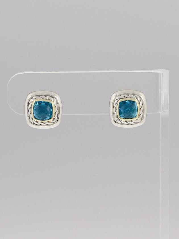 David Yurman 5mm Blue Topaz and Sterling Silver Cable Classics Stud Earrings